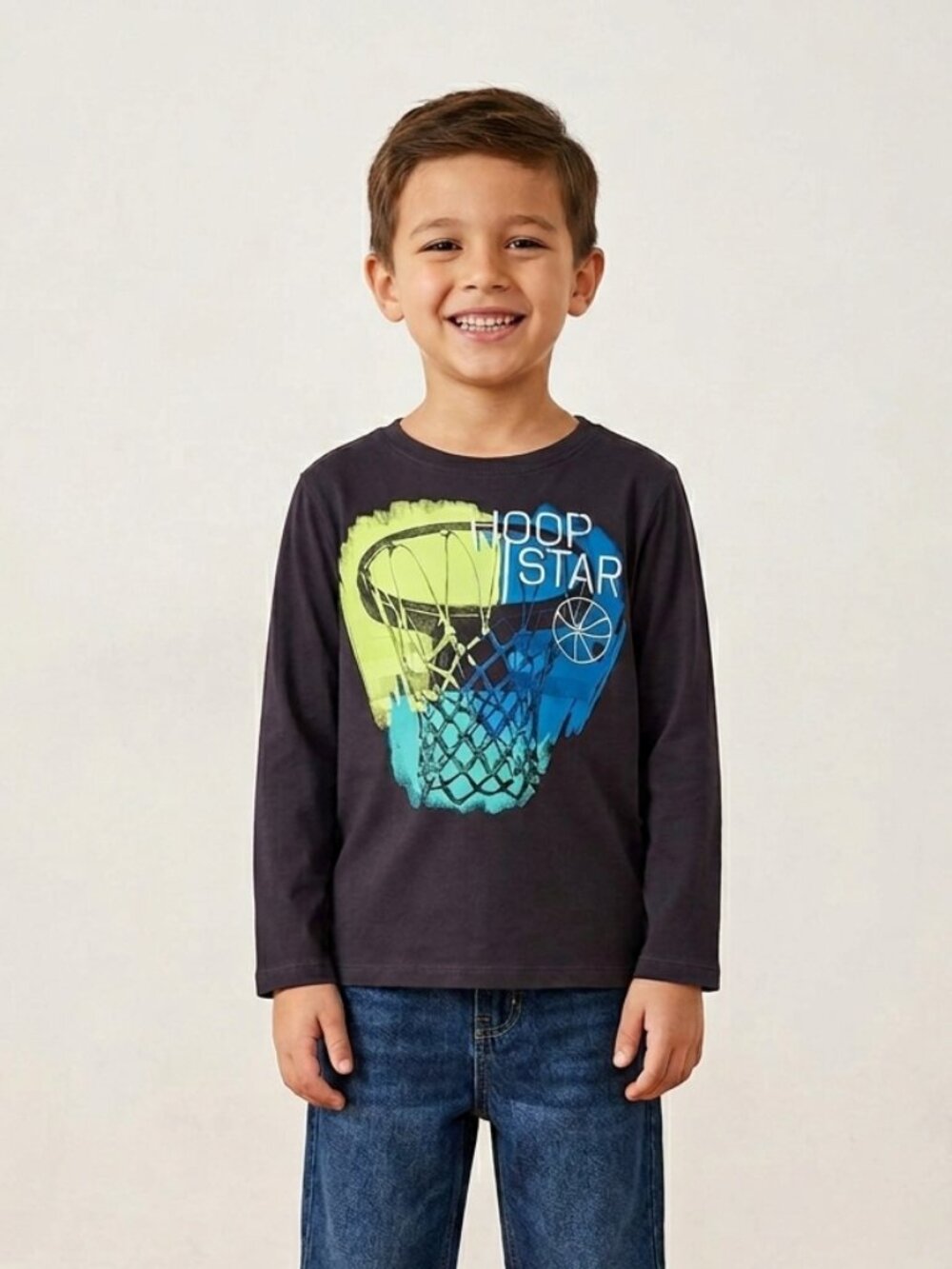 OshKosh Originals boys 6/6A hoop star basketball long sleeve gray graphic cotton